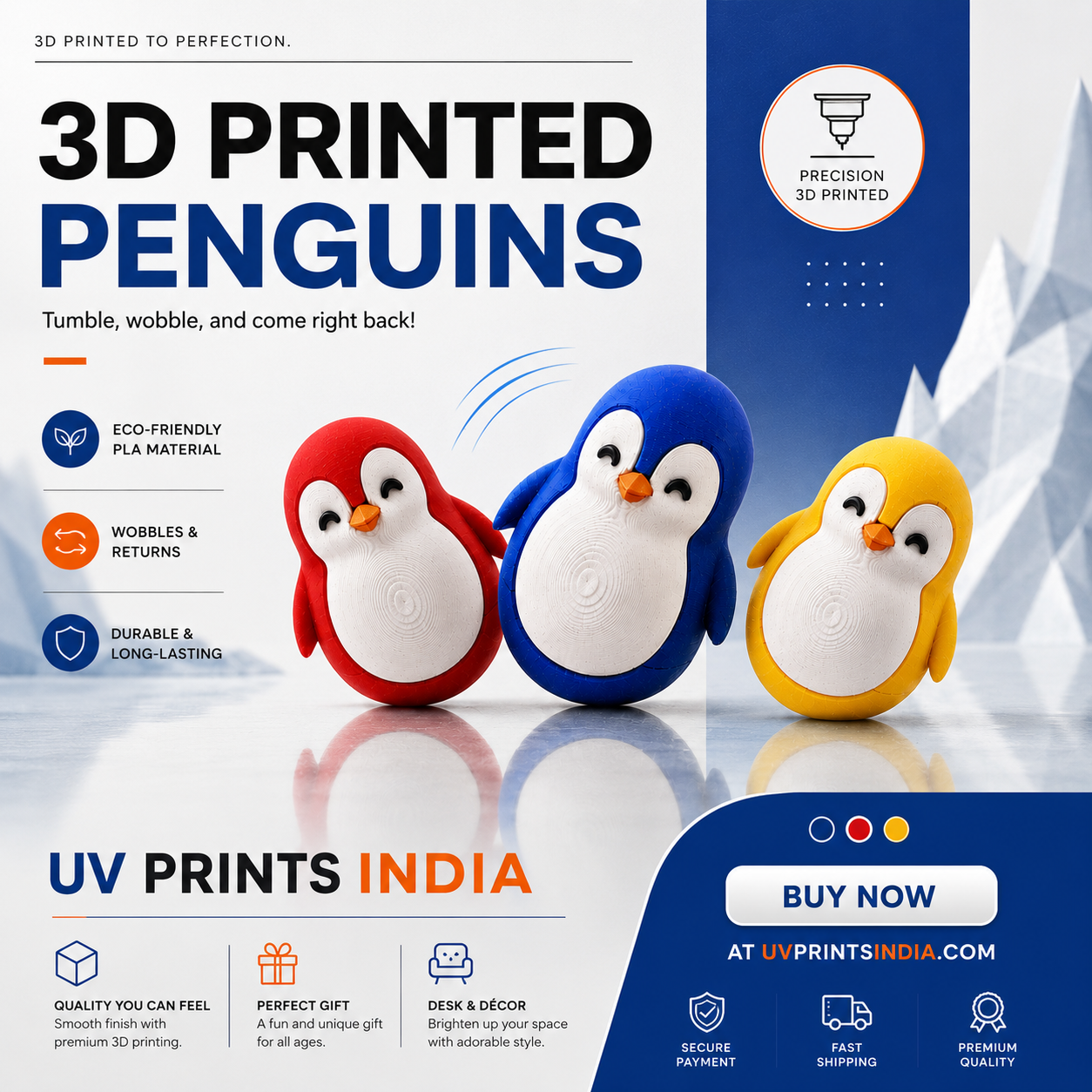 3d printed penguins (pack of 3)(red,yellow,red)